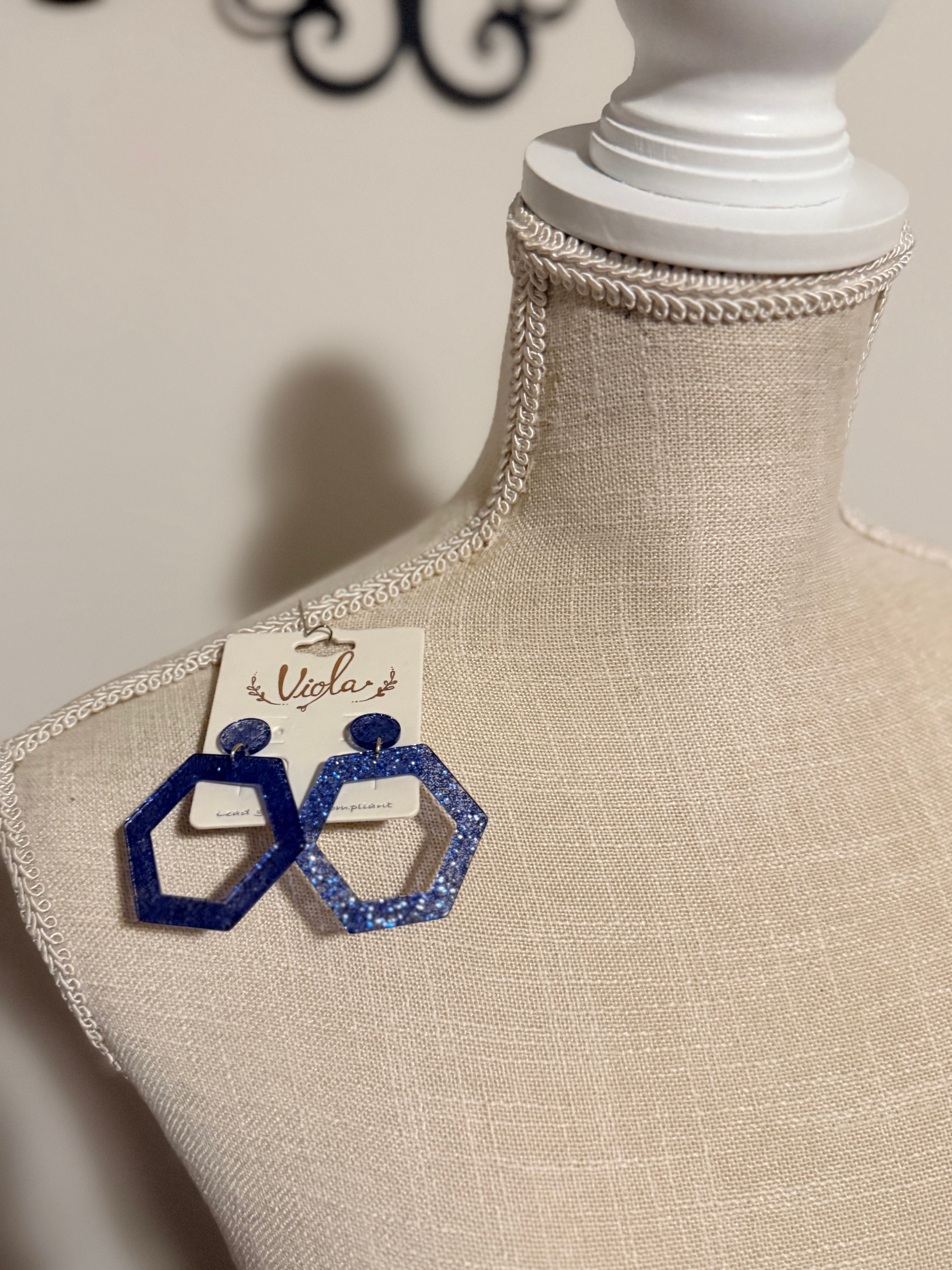Blue octagon earrings