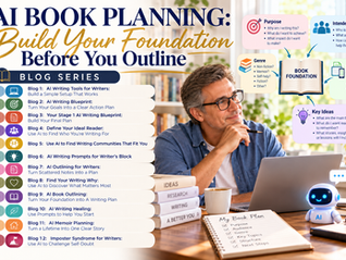 Writer using AI to build a book foundation by defining the book’s purpose, intended reader, genre, format, and key ideas before creating an outline.