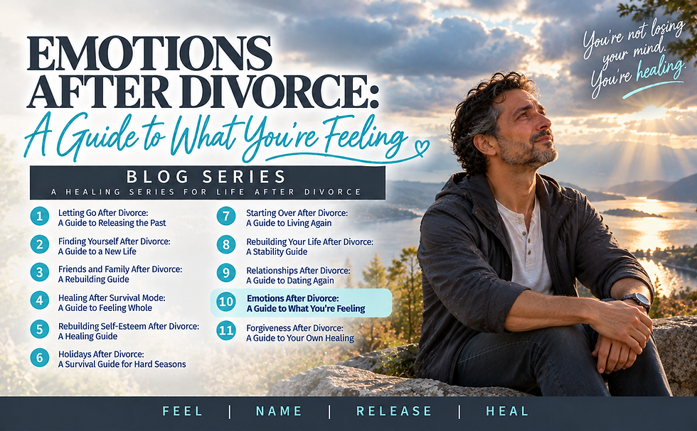 Man sitting by the sea at sunset, illustrating emotional healing and coping with the feelings that follow divorce.