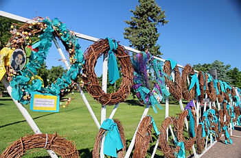 Memorial wreaths on finish line at Jodi's Race