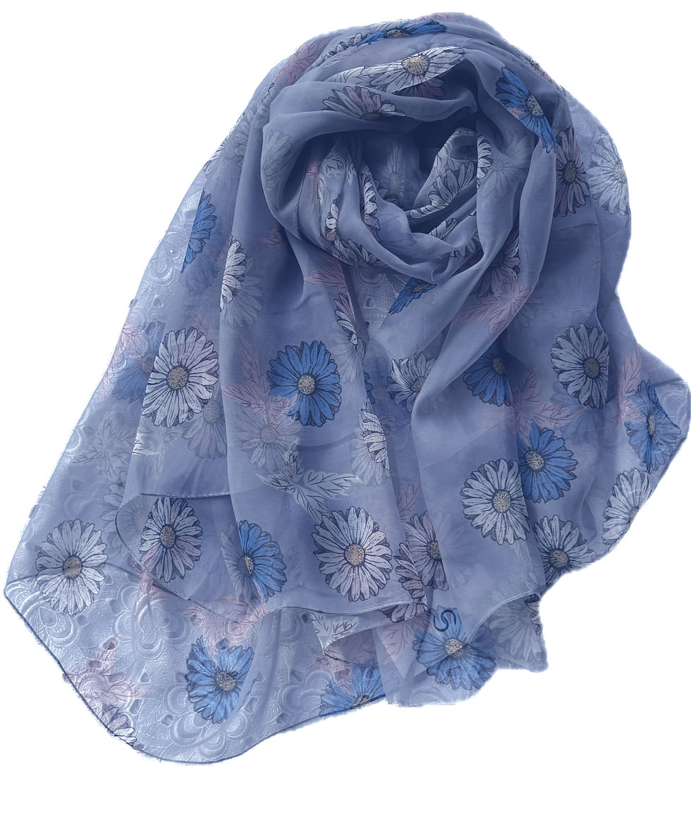 Gray Daisy Print Chiffon Scarf