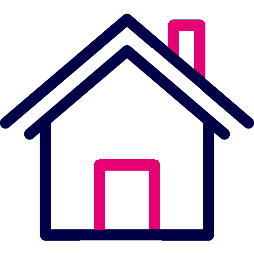 Icon of a house with a pink chimney and door