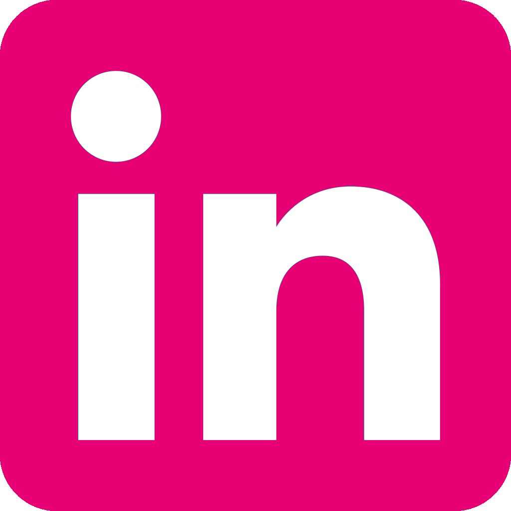 LinkedIn icon in pink and white