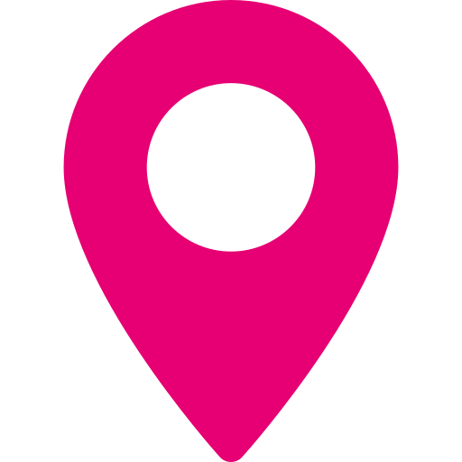 Pink location pin icon on a black background