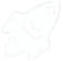White outline icon of a rocket ship with a gear symbol.