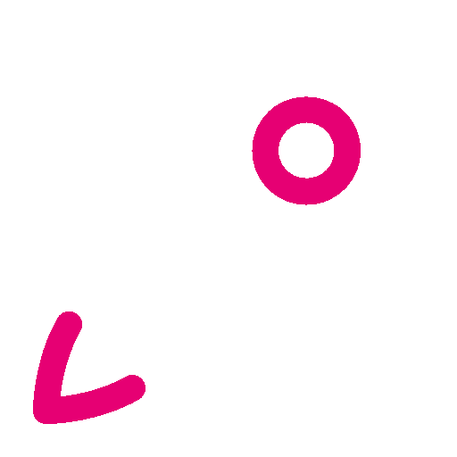 Rocket ship icon with pink and white outlines on black background.
