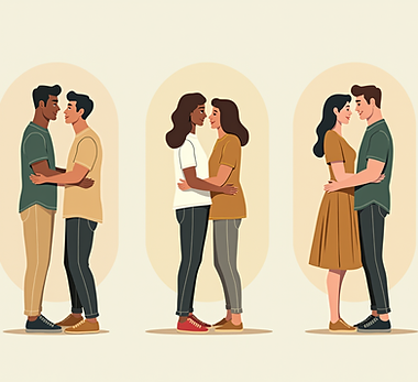 minimalist_illustration_showing_three_different_couples_each_in_their_own_separate_space_b