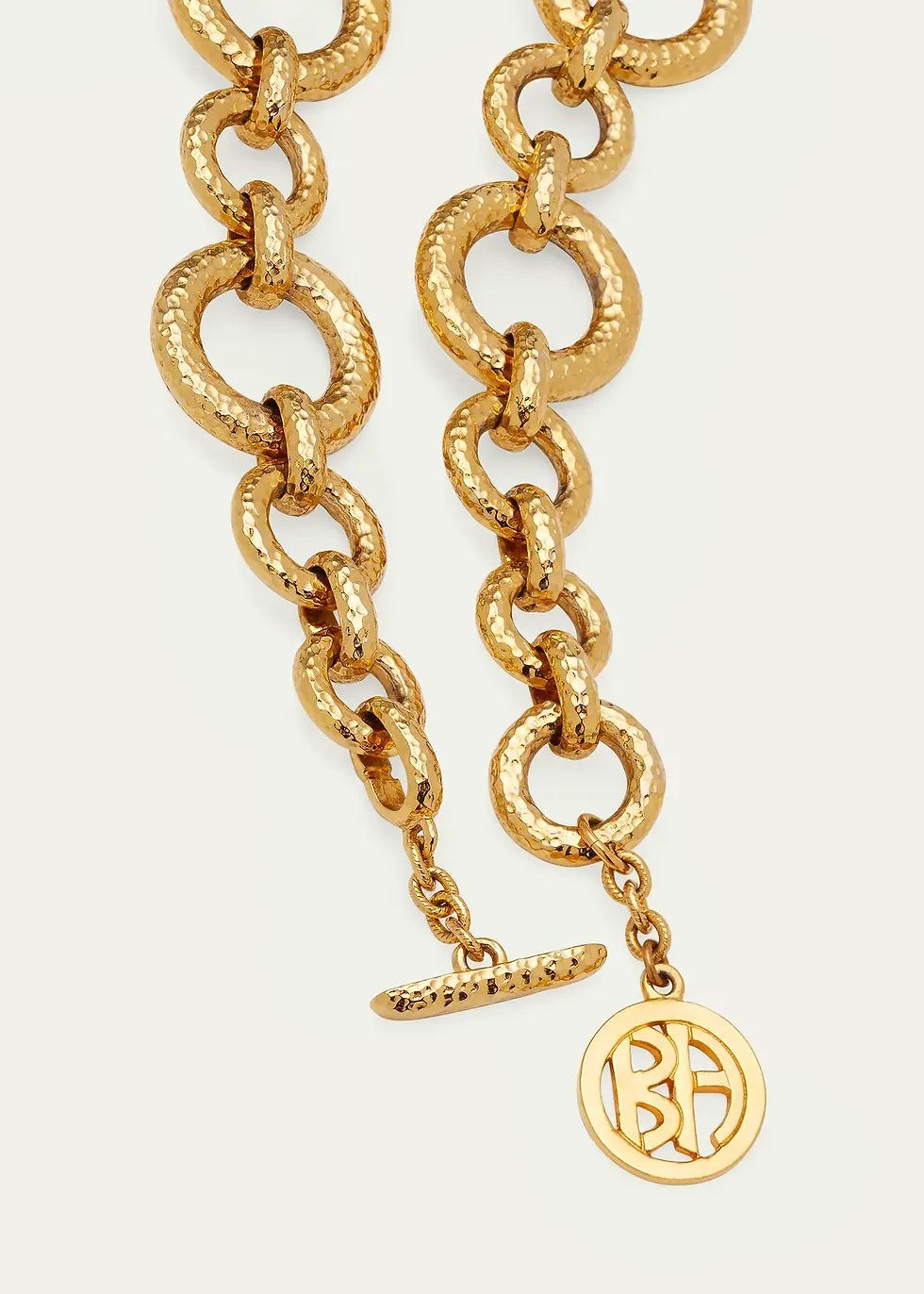 Thumbnail: BEN AMUN Necklace 24k Gold Electroplated Hammered Circle Chain Toggle 16"