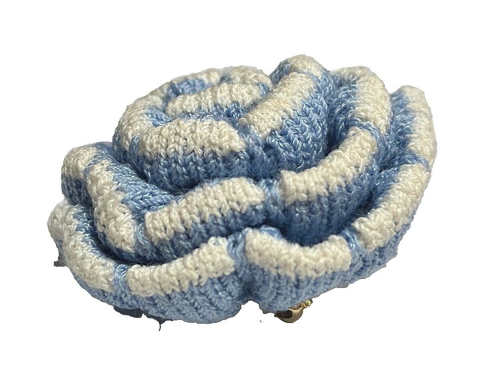 Thumbnail: NEW Vintage ST. JOHN Santana Knit Flower Pin Brooch Blue White Signed Camellia