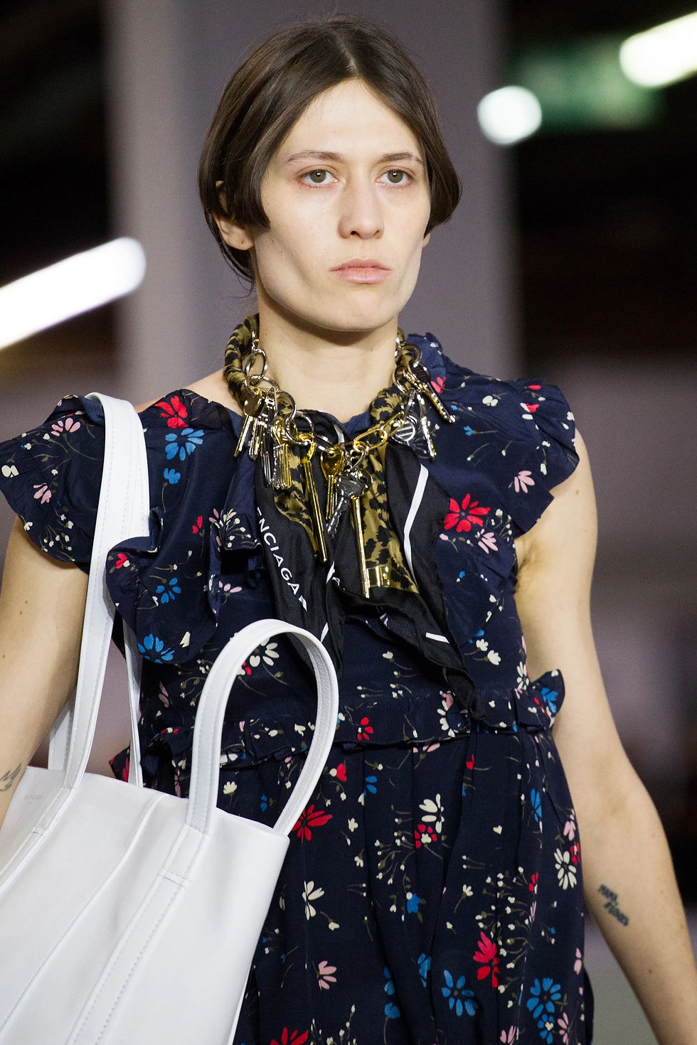 縮圖：BALENCIAGA Floral Baby Doll Plastron Mini Dress Silk Crepe De Chine 40 10
