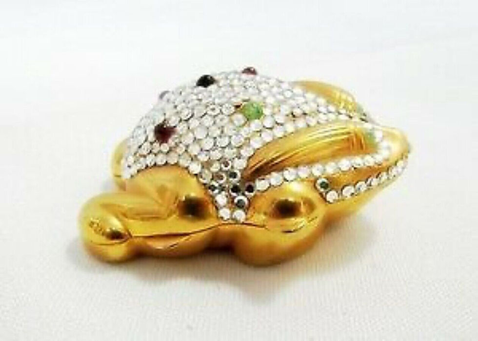 Miniatura: JUDITH LEIBER Gold Frog Pillbox Vintage Trinket White Crystals
