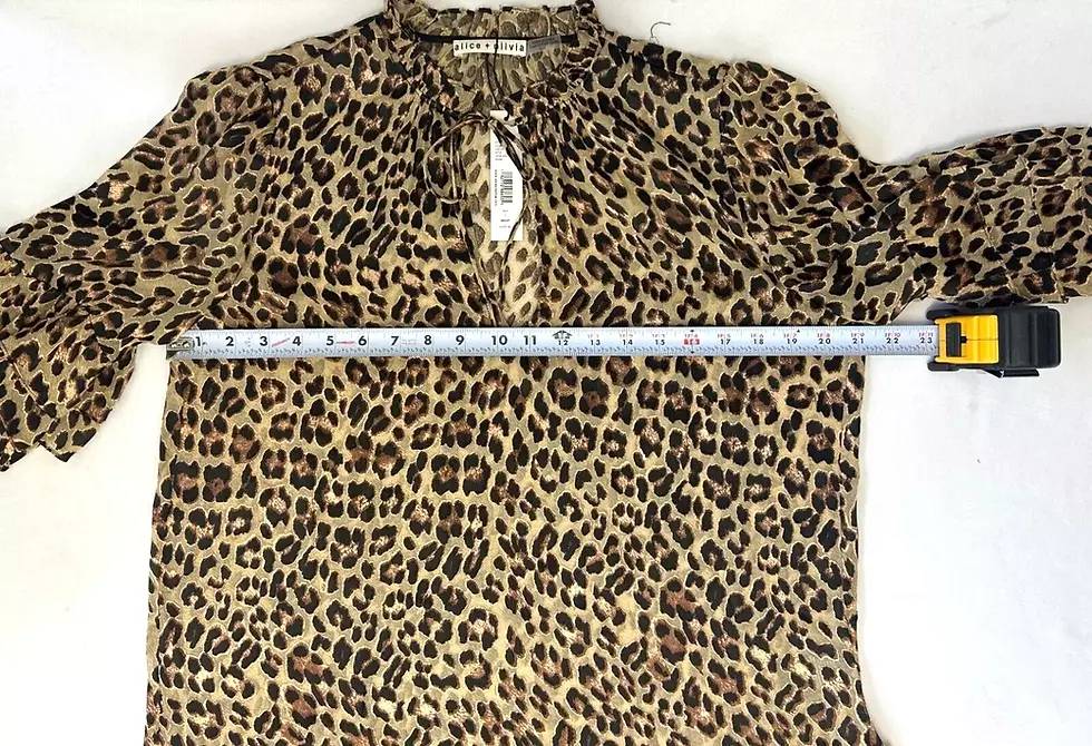縮圖：ALICE + OLIVIA Julius Satin-Devoré Blouse Large Brown Tan Leopard Print L