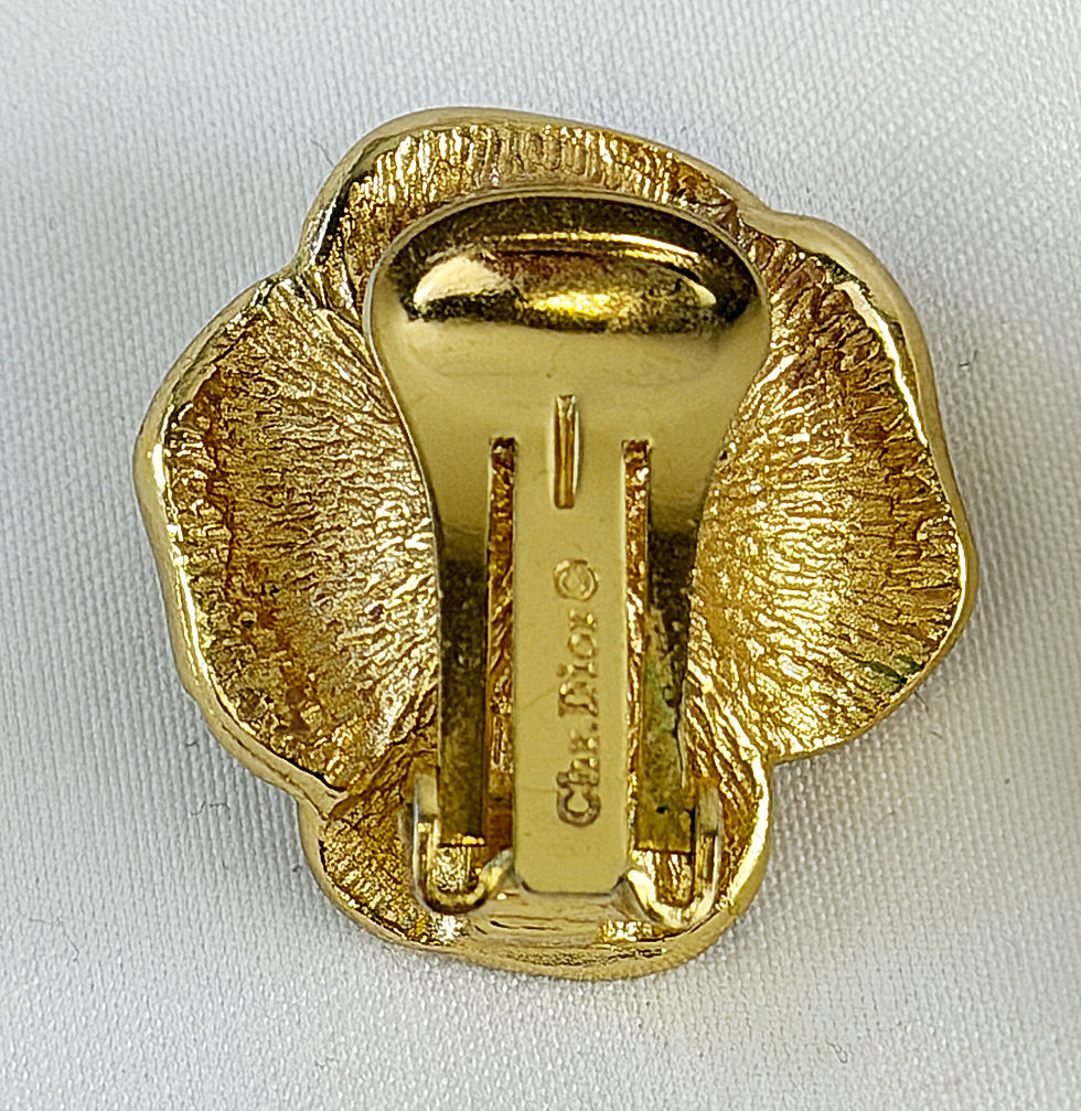 Thumbnail: CHRISTIAN DIOR Gold Plated Flower Clip On Earrings Pearl Crystals 1980s
