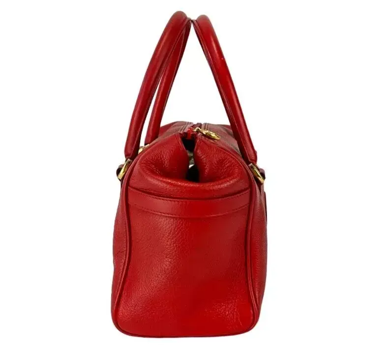 Thumbnail: GUCCI Leather Boston Satchel Bag Small Fire Red Top Handle GG Logo