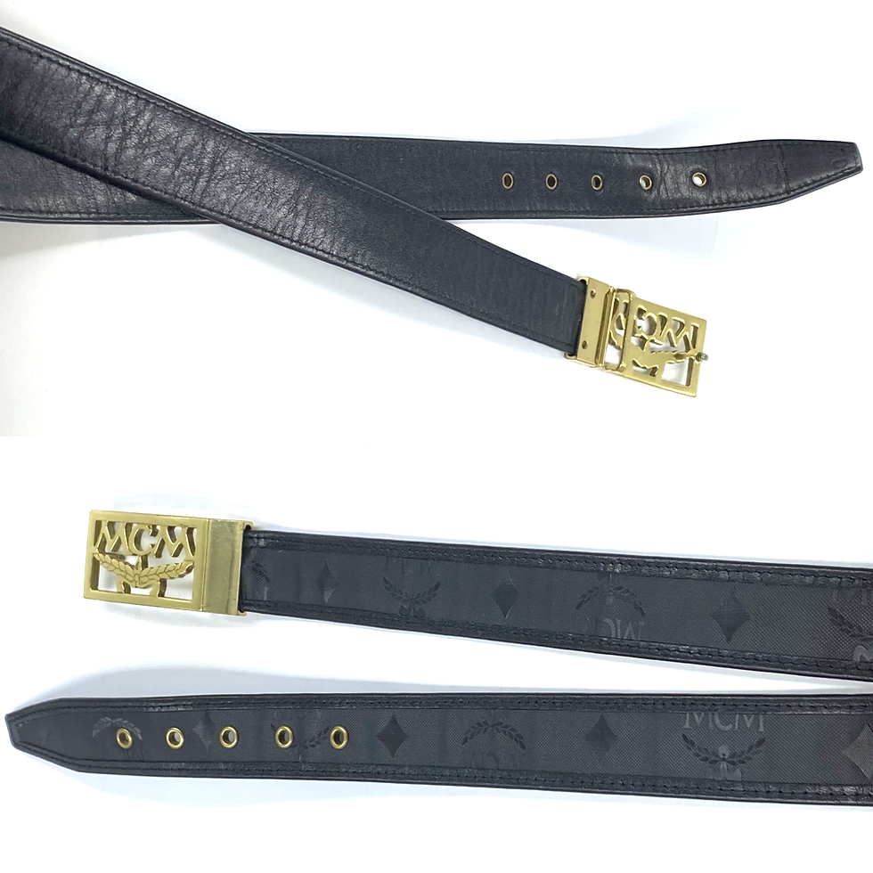 Hình thu nhỏ: MCM Black Visetos Monogram Belt Gold-Plated Rectangle Buckle Logo 70 Unisex
