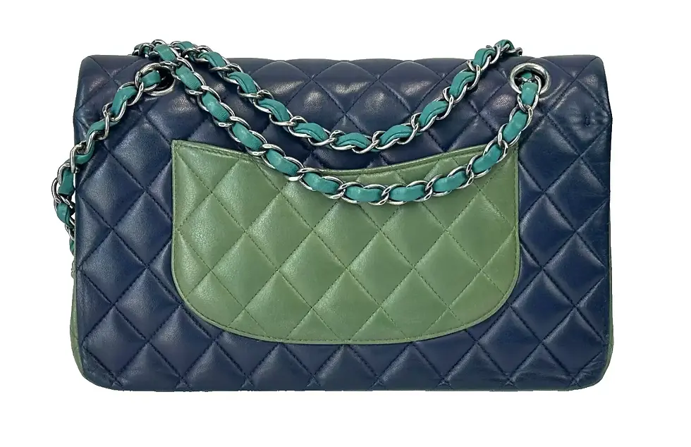 Hình thu nhỏ: CHANEL Shoulder Bag Lambskin Quilted Double Flap Classic Medium Tricolor RARE