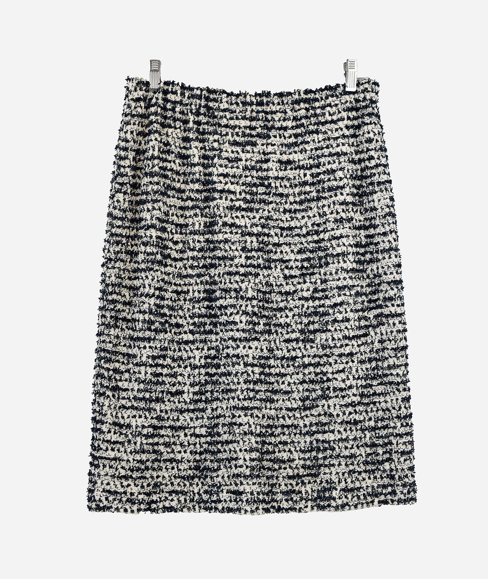 Miniatura: ST. JOHN Tweed Boucle Pencil Skirt 8 Black Bright White Fringe Silk Lining