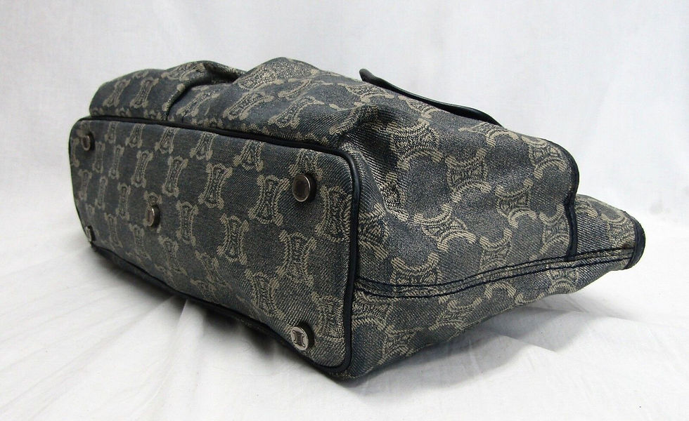 縮圖：Vintage CELINE Denim Triomphe Shimmery Fabric Satchel Handbag