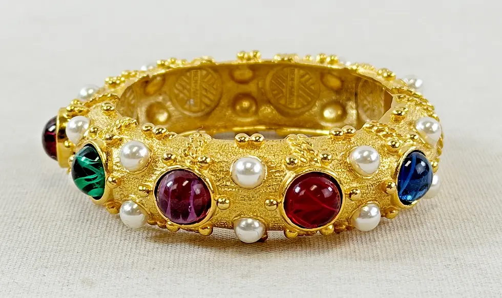 Hình thu nhỏ: BEN-AMUN Lile Byzantine Cuff Bracelet 24K Gold Plated Glass Stones Pearls
