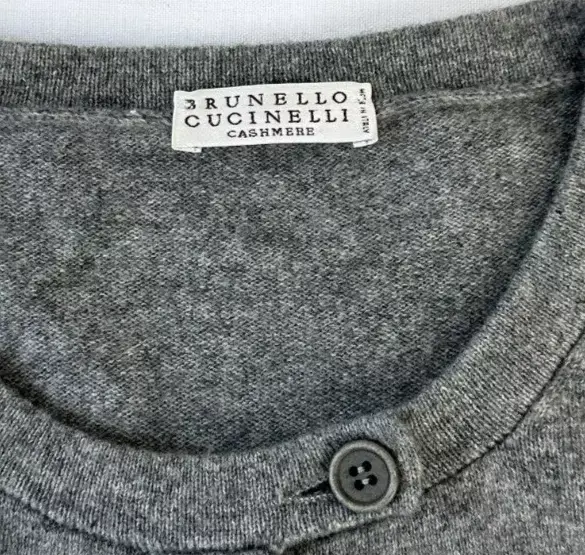 Hình thu nhỏ: BRUNELLO CUCINELLI Grey Cashmere Fringe Trim Cardigan Sweater M Medium