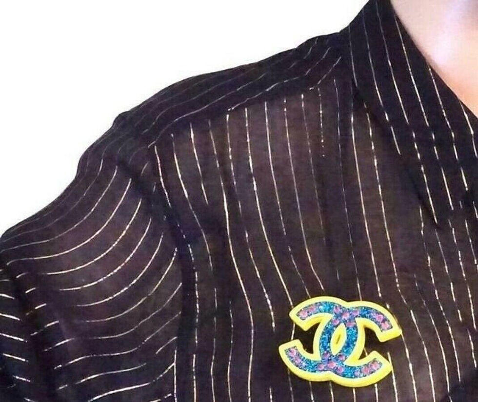 Hình thu nhỏ: CHANEL Blue Glitter Yellow Resin Pink Rhinestone CC Brooch Pin 2018