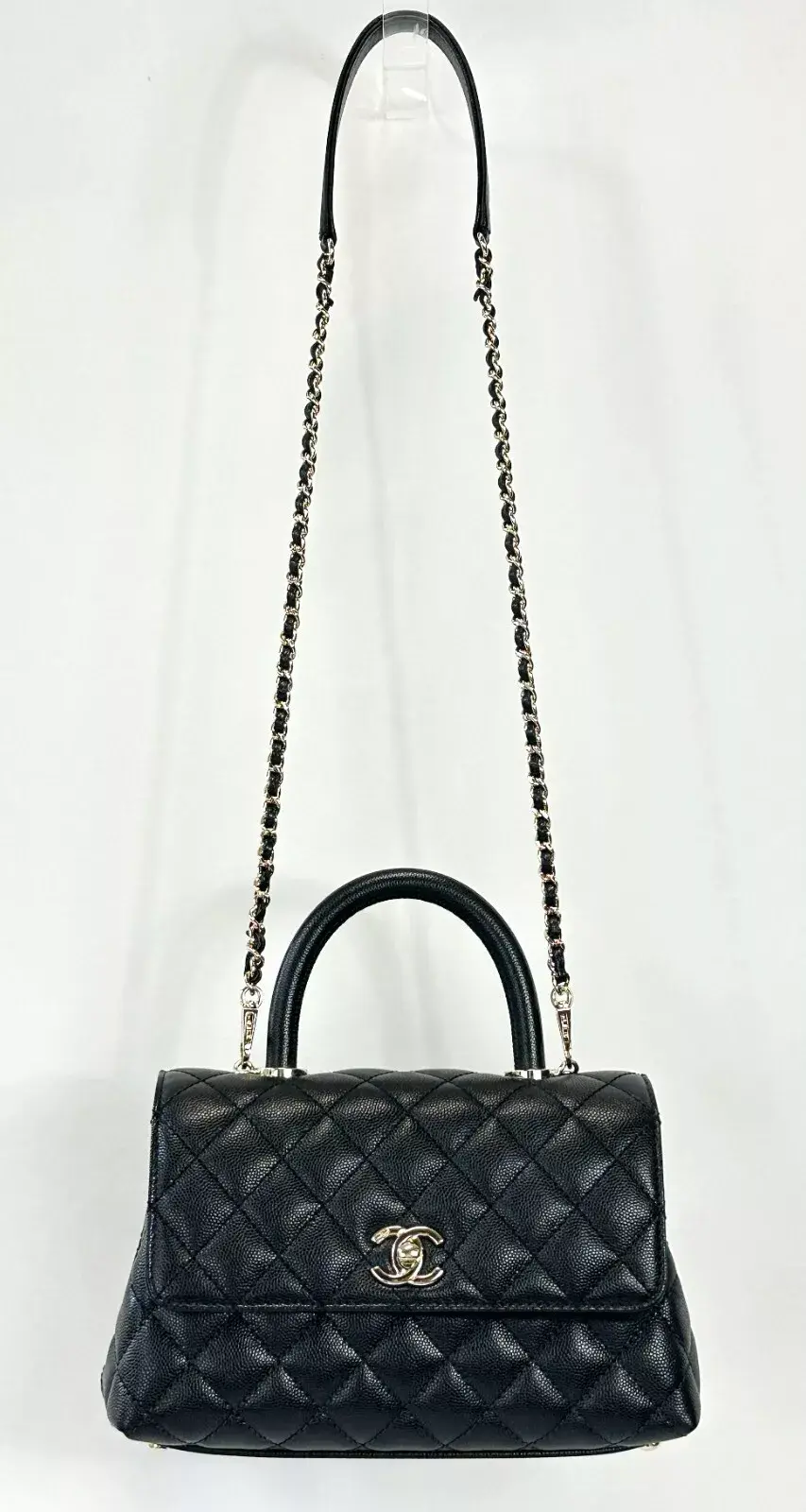 Thumbnail: CHANEL Grained Calfskin Coco Flap Bag Top Handle Small Black Gold-Tone Metal