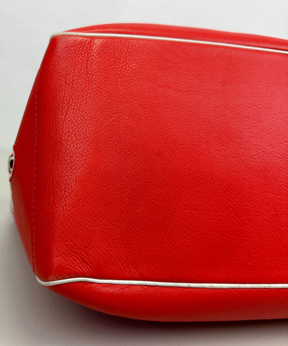 Hình thu nhỏ: CELINE Boogie Satchel Bag Medium Coral Red Flower Cutout White Outline VINTAGE