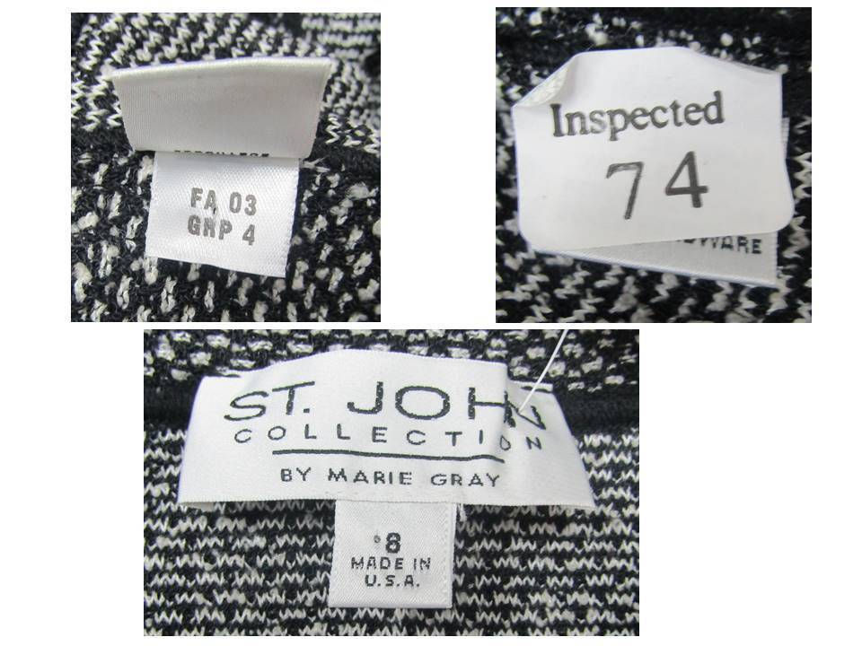 Miniatura: ST. JOHN Tweed Knit Black White Suit Jacket Skirt Blazer 6 8