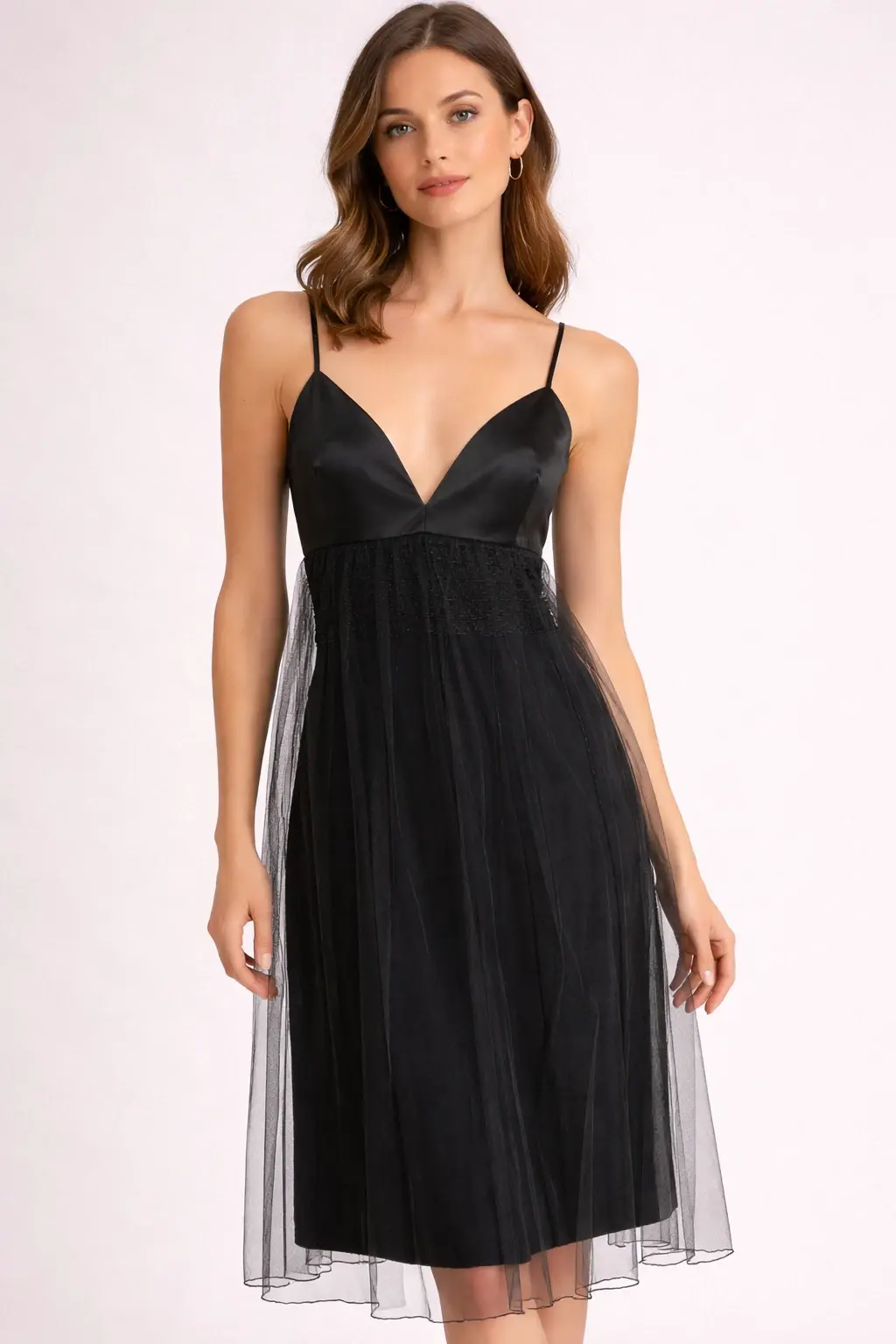 NWT ST. JOHN Couture A line Mini Dress 6 Black Knit Tulle Panels Beaded Evening