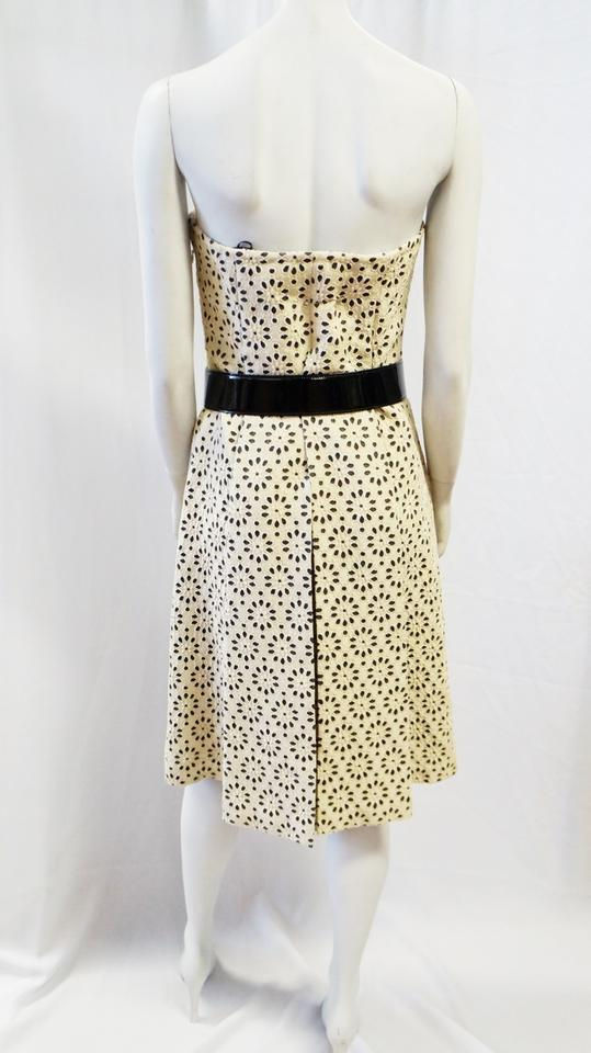 縮圖：CAROLINA HERRERA Strapless Belted Floral Eyelet Cream Black Dress 8 M