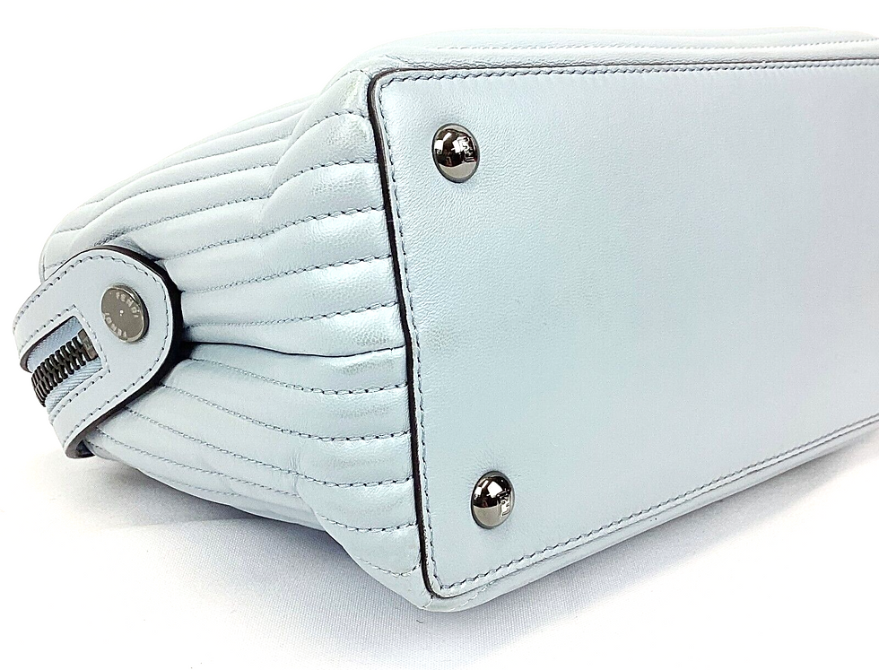Thumbnail: FENDI Dotcom Click Shoulder Bag Nappa Trapuntata Pale Blue Chain Quilted RARE