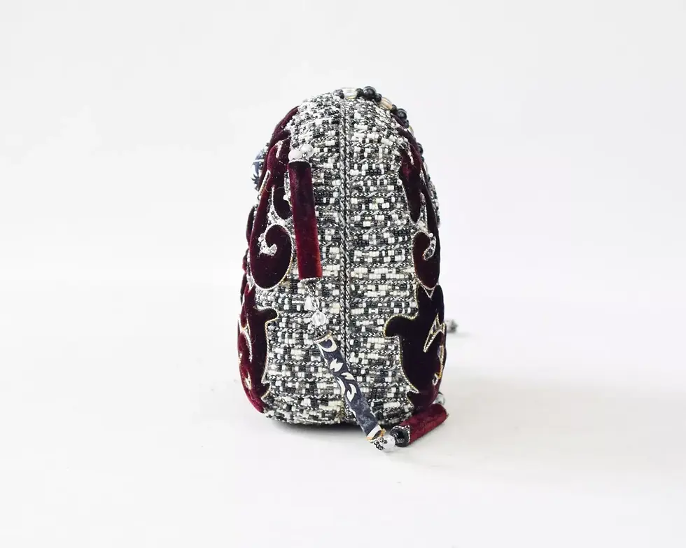 縮圖：MARY FRANCES Velvet Crossbody Bag Small Burgundy Multicolor Beaded Floral