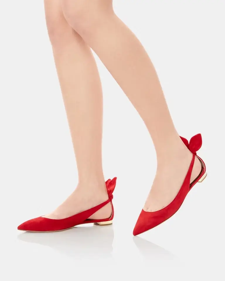 Hình thu nhỏ: AQUAZZURA Bow Tie Ballet Flats 38.5 Red Suede Pointed Toe Side Cut-Out NEW