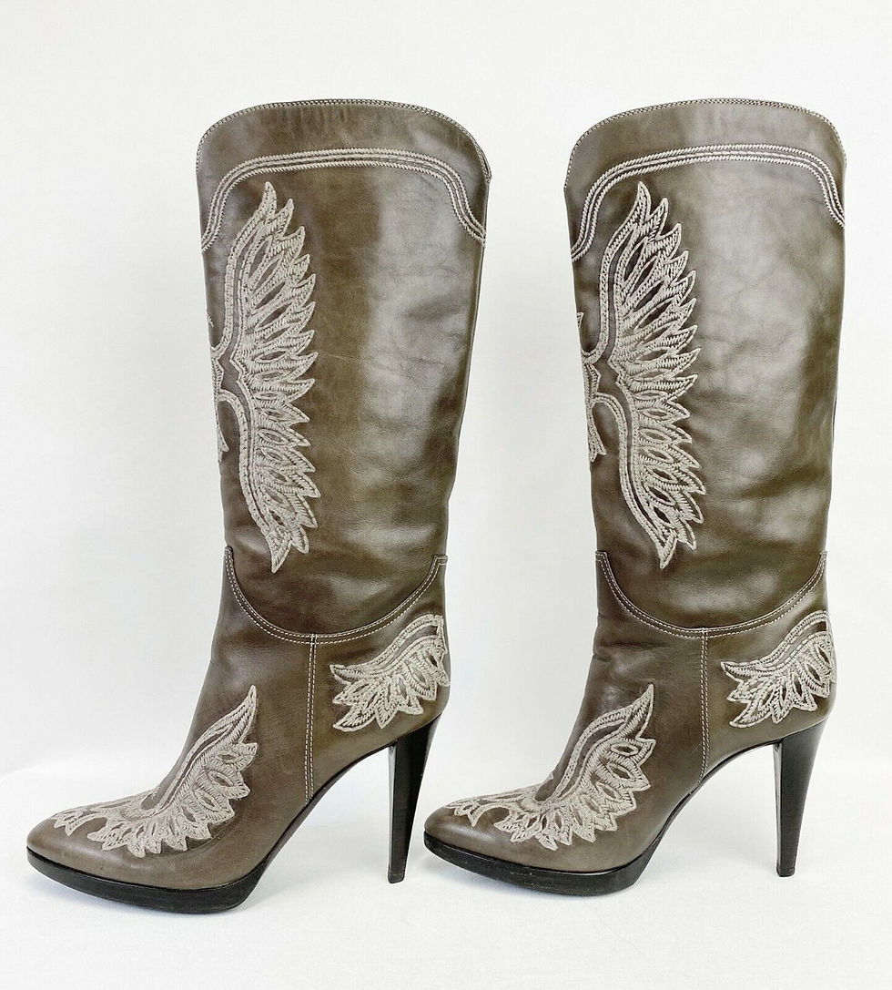 縮圖：SERGIO ROSSI Grey Embroidered Eagle Leather Cowboy Stiletto Boots 9