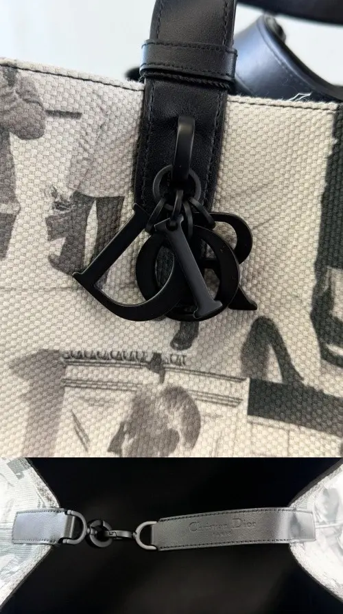 縮圖：DIOR Toujours Canvas Leather Tote Bag Large Black White Monsieur Dior Print