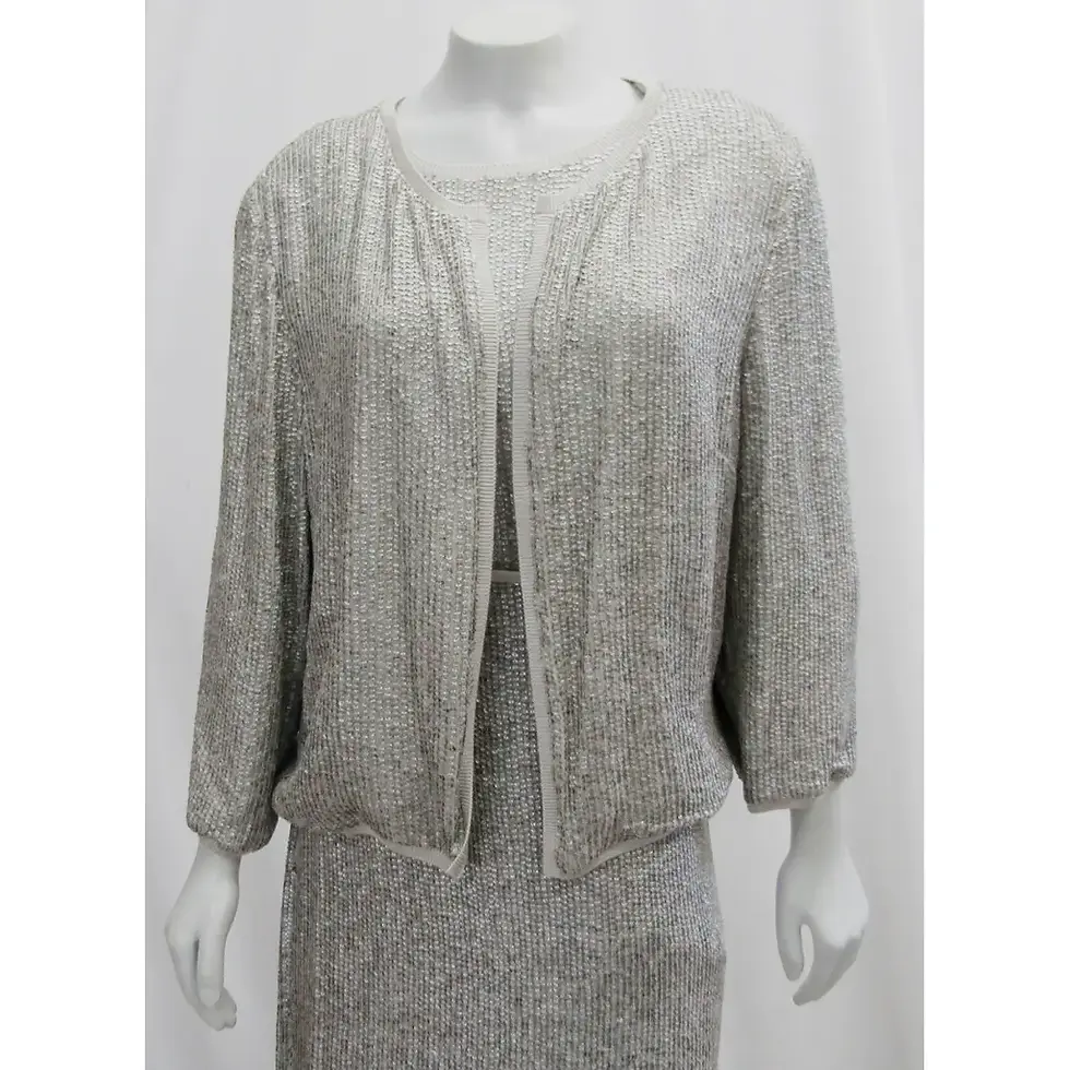 Miniatura: ST. JOHN Couture 2PCS Jacket Maxi Skirt 12 16 Gray Paillette Set