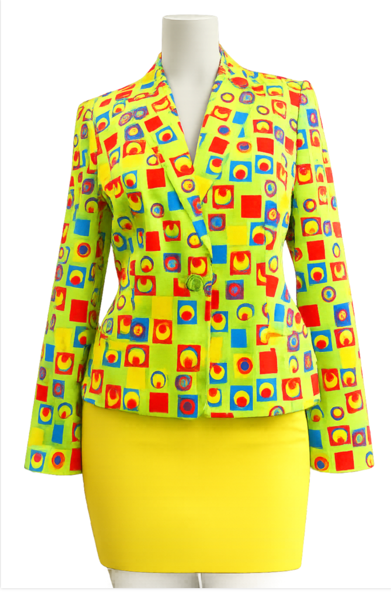 Thumbnail: VERSUS GIANNI VERSACE Lime Green Blazer Jacket Multi Circle Pattern 26/40 XS