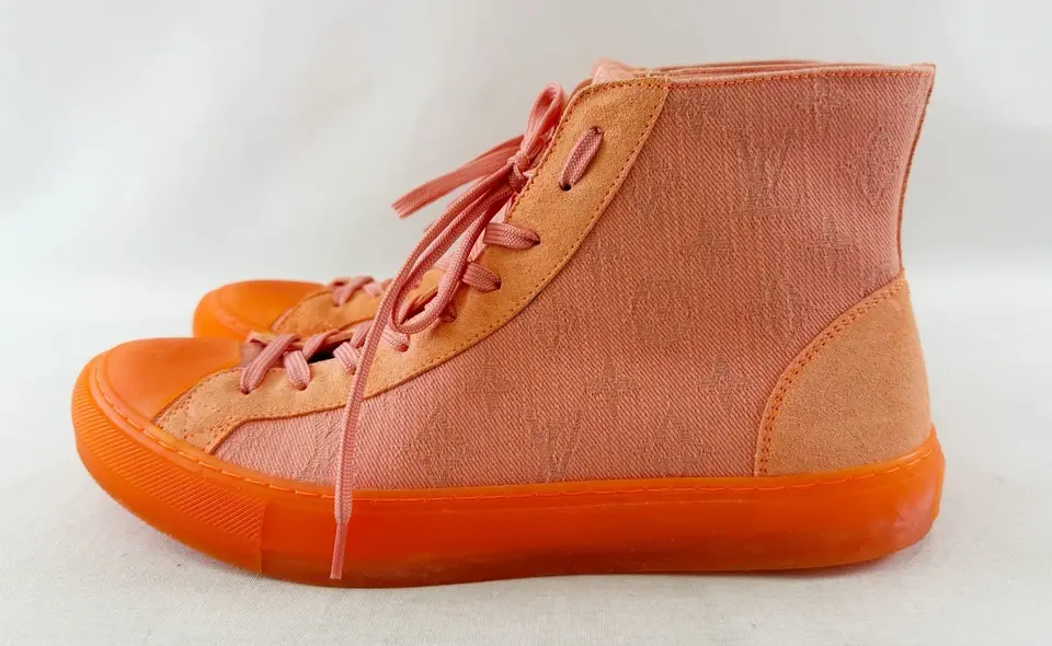 Hình thu nhỏ: LOUIS VUITTON Tattoo Monogram High Top Sneakers 8 Orange Canvas Suede Rubber