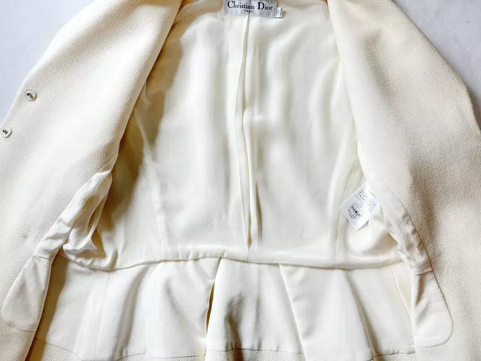 縮圖：CHRISTIAN DIOR Wool Bar Jacket 10 Ivory Black Buttons Rolled Sleeve Snap Closure