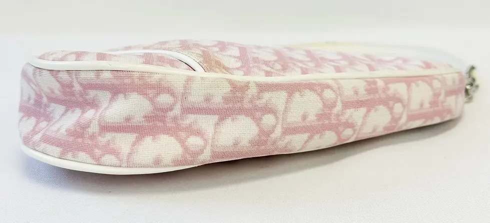 Thumbnail: CHRISTIAN DIOR Diorissimo Trotter Saddle Shoulder Bag Pink White Canvas