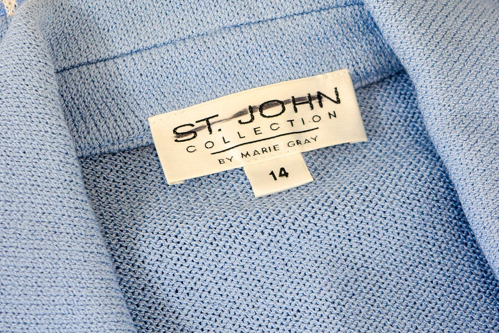 Hình thu nhỏ: ST. JOHN Collection Knit Jacket 14 Blue White Pearl Button Handkerchief