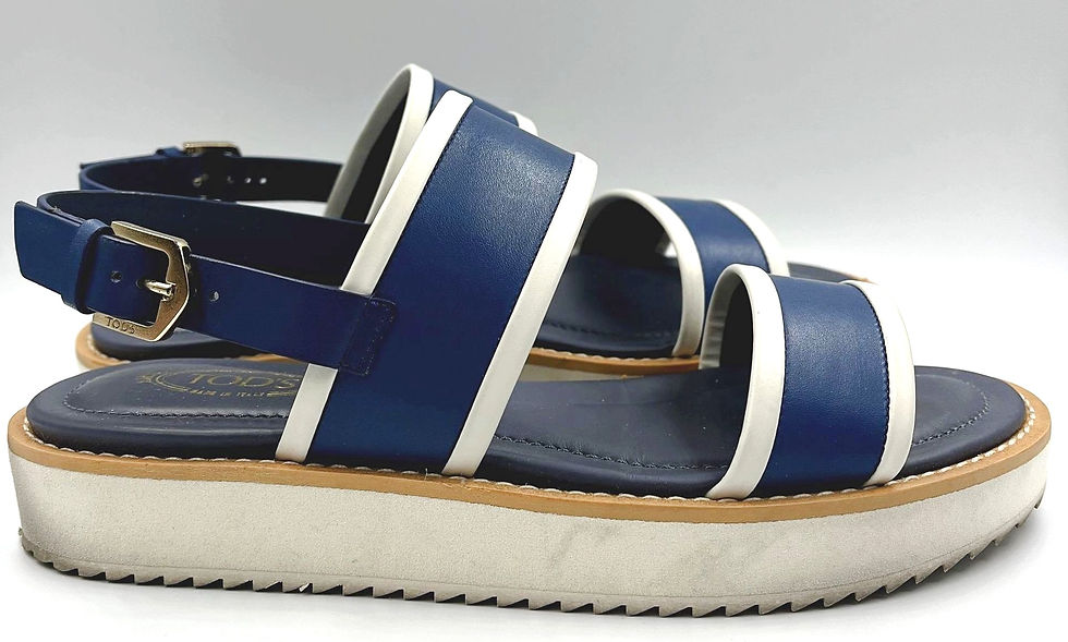 Thumbnail: TOD'S Sandals Blue White 2-Band Wide Leather Chunky 35 5 Bicolor Open Toe Straps