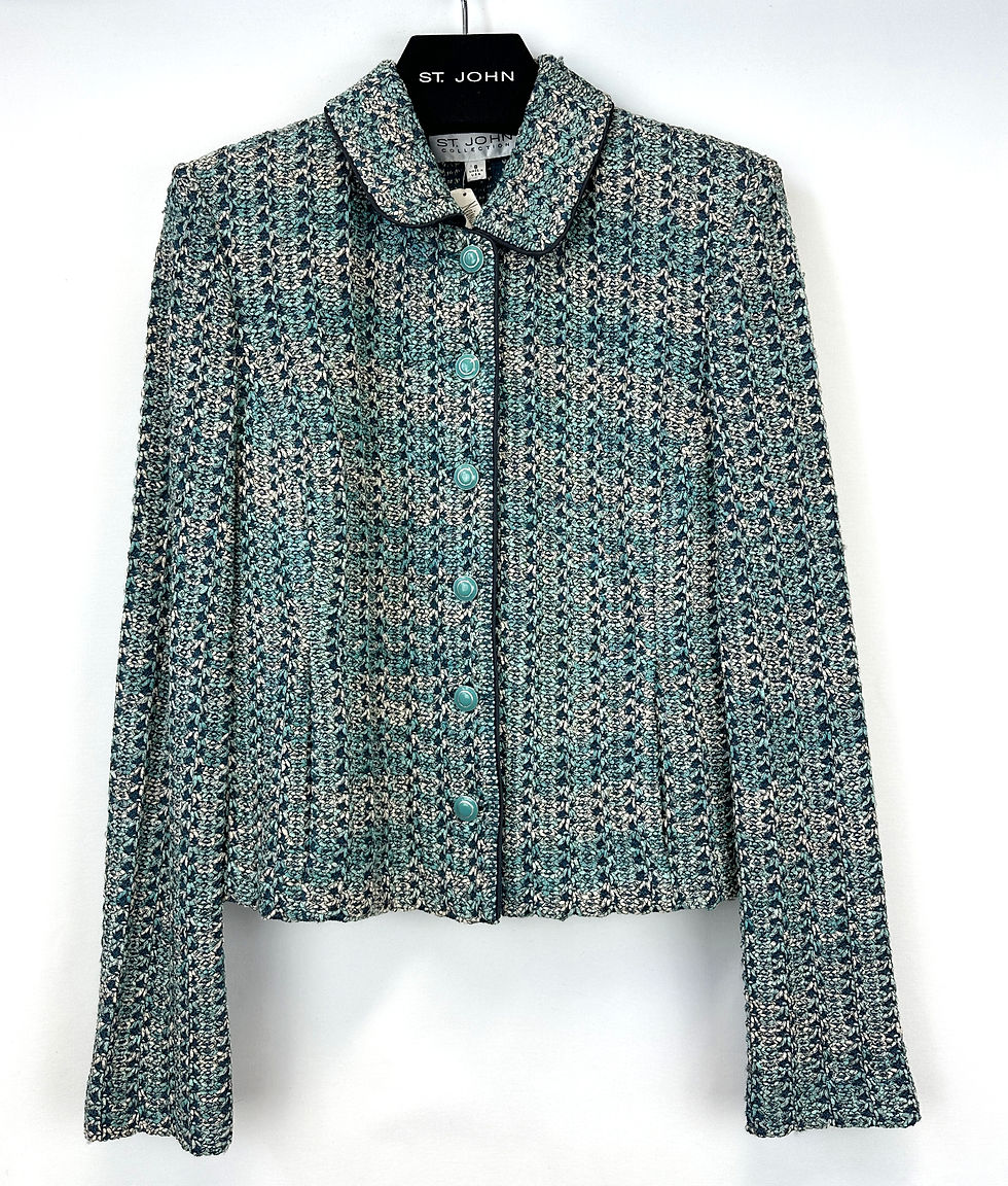 Hình thu nhỏ: ST. JOHN COLLECTION Wool Tweed Boucle Jacket 8 Juniper Multi Buttons Collar