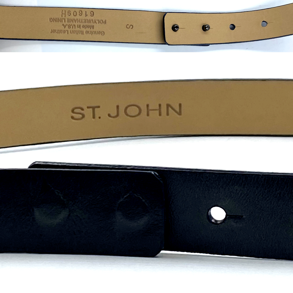 Thumbnail: ST JOHN Black Skinny Belt Metal Plate Buckle Snap Hole Waist Small 34/36