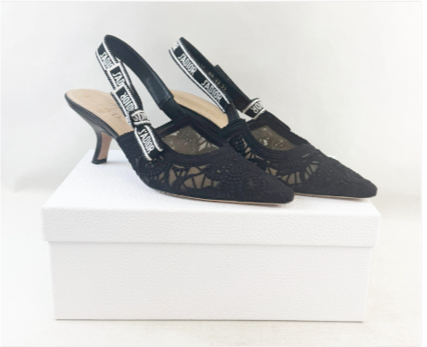 縮圖：CHRISTIAN DIOR 39 Macrame Embroid J'ADIOR Black Nior Lace Slingback Heel 9 US