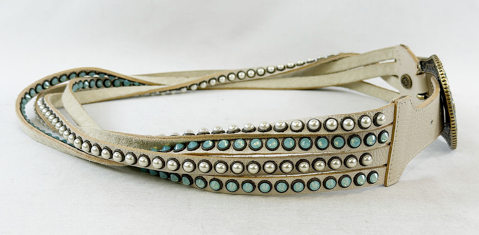 Thumbnail: LEATHEROCK Parton 5 Strand HIP Leather Belt 38 Turquoise Studded Buckle