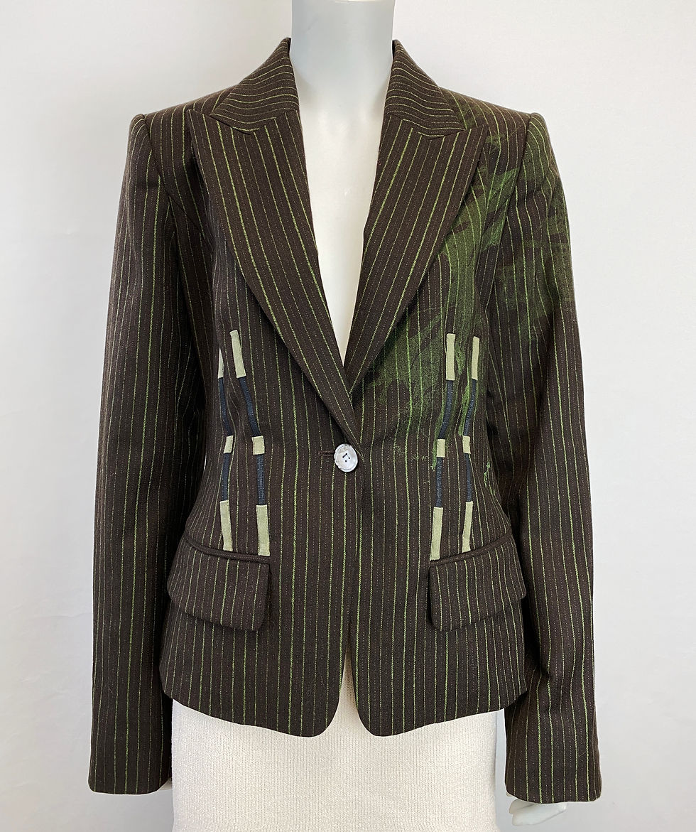 Hình thu nhỏ: CHRISTIAN LACROIX Paris Pinstripe Brown Green Jacket Blazer 38