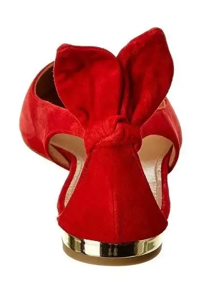 縮圖：AQUAZZURA Bow Tie Ballet Flats 38.5 Red Suede Pointed Toe Side Cut-Out NEW