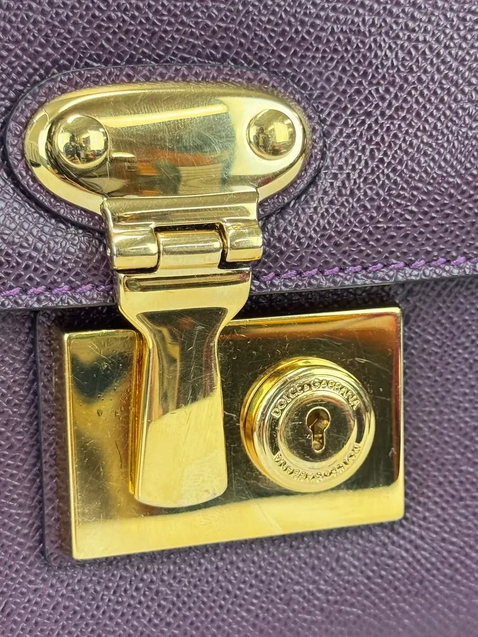 縮圖：DOLCE & GABBANA Miss Linda Saffiano Leather Satchel Bag Purple Gold Hardware