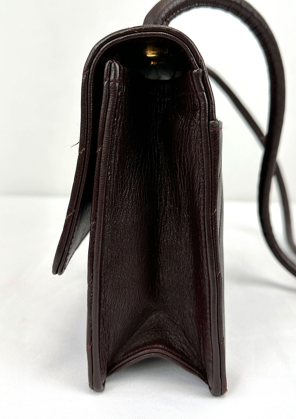 縮圖：Vintage CHANEL Flap Lambskin Leather Bag Dark Brown Chevron Quilted Push Lock 90
